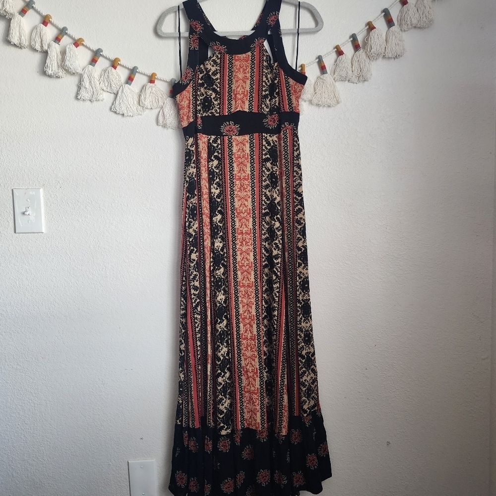 Free People You Made My Day Paisley Lace Up Back Ruffle Maxi Dress Boho Beachy 4